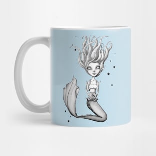 Miss Mermie and Her Pet Fish (Black and White Version) Mug